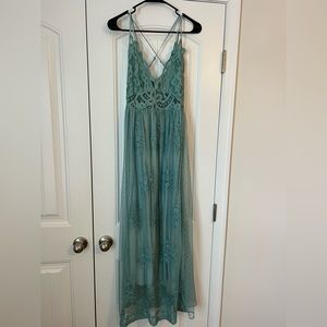 Lace dusty aqua maxi dress
